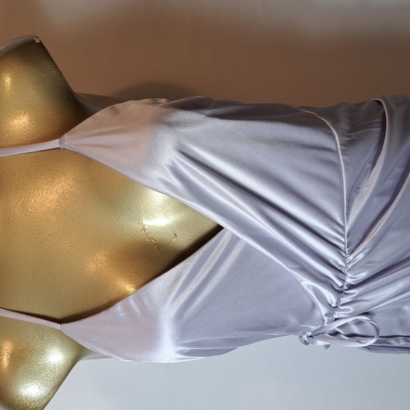 L'Atiste By Amy Silver Gray Satin Look Wrap Midi Dress - Picture 2 of 9